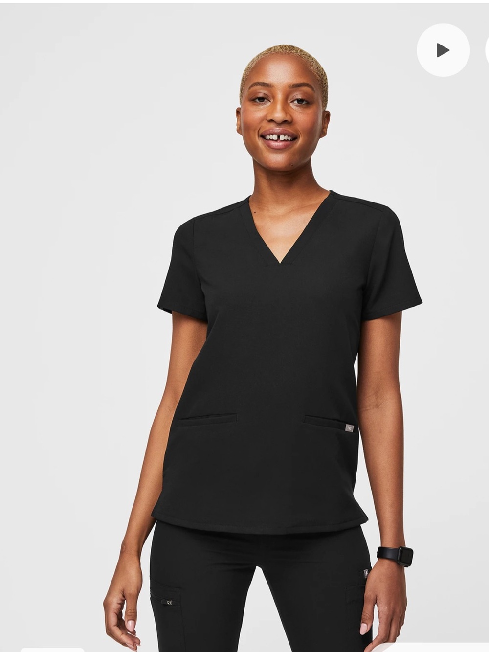 Figs Casma Women's Black V-Neck Scrub Top Medium